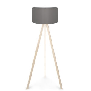 GloboStar® SAGA 204-0048 Μοντέρνο Eπιδαπέδιο Φωτιστικό Μονόφωτο 1 x E27 IP20 Μπεζ Ξύλο με Γκρι Ύφασμα – Μ38 x Π38 x Υ140cm