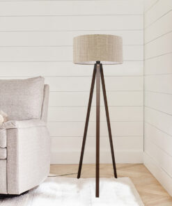 GloboStar® SAGA 204-0040 Μοντέρνο Eπιδαπέδιο Φωτιστικό Μονόφωτο 1 x E27 IP20 Καρυδί Ξύλο με Μπεζ Ύφασμα – Μ38 x Π38 x Υ140cm