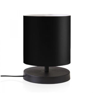 GloboStar® MINNIE 204-0063 Μοντέρνο Eπιτραπέζιο Φωτιστικό Μονόφωτο 1 x E27 IP20 Μαύρο Ξύλο με Μαύρο Ύφασμα – Μ15 x Π15 x Υ22cm