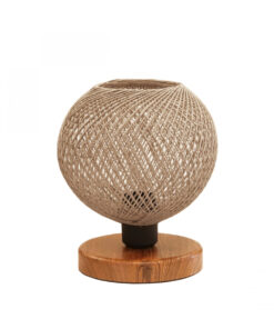 GloboStar® BOWL 204-0087 Μοντέρνο Eπιτραπέζιο Φωτιστικό Μονόφωτο 1 x E27 IP20 Καφέ Ξύλο με Μπεζ Σνοινί – Μ19 x Π19 x Υ22cm