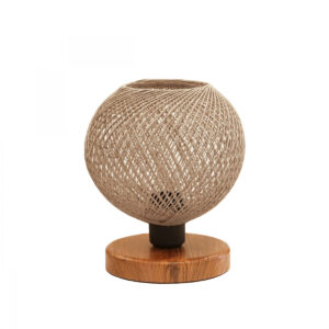 GloboStar® BOWL 204-0087 Μοντέρνο Eπιτραπέζιο Φωτιστικό Μονόφωτο 1 x E27 IP20 Καφέ Ξύλο με Μπεζ Σνοινί – Μ19 x Π19 x Υ22cm