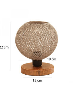 GloboStar® BOWL 204-0087 Μοντέρνο Eπιτραπέζιο Φωτιστικό Μονόφωτο 1 x E27 IP20 Καφέ Ξύλο με Μπεζ Σνοινί – Μ19 x Π19 x Υ22cm
