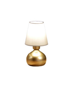 GloboStar® SWEET 204-0061 Μοντέρνο Eπιτραπέζιο Φωτιστικό Μονόφωτο 1 x E27 IP20 Χρυσό Μέταλλο με Μπεζ Ύφασμα – Μ13 x Π13 x Υ25cm