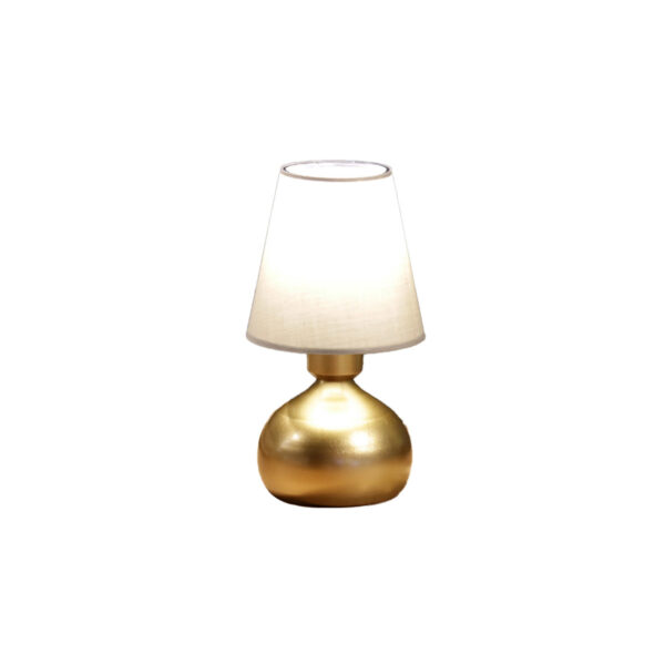 GloboStar® SWEET 204-0061 Μοντέρνο Eπιτραπέζιο Φωτιστικό Μονόφωτο 1 x E27 IP20 Χρυσό Μέταλλο με Μπεζ Ύφασμα – Μ13 x Π13 x Υ25cm