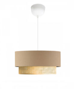 GloboStar® BIGGIE 204-0096 Μοντέρνο Κρεμαστό Φωτιστικό Kαπέλο Μονόφωτο 1 x E27 IP20 Μπεζ Ύφασμα με Μπεζ Rattan – Μ30 x Π30 x Υ70cm