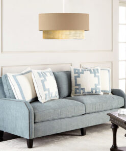 GloboStar® BIGGIE 204-0096 Μοντέρνο Κρεμαστό Φωτιστικό Kαπέλο Μονόφωτο 1 x E27 IP20 Μπεζ Ύφασμα με Μπεζ Rattan – Μ30 x Π30 x Υ70cm