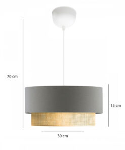 GloboStar® BIGGIE 204-0095 Μοντέρνο Κρεμαστό Φωτιστικό Kαπέλο Μονόφωτο 1 x E27 IP20 Γκρι Ύφασμα με Μπεζ Rattan – Μ30 x Π30 x Υ70cm