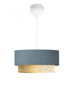 GloboStar® BIGGIE 204-0094 Μοντέρνο Κρεμαστό Φωτιστικό Kαπέλο Μονόφωτο 1 x E27 IP20 Μπλε Ύφασμα με Μπεζ Rattan – Μ30 x Π30 x Υ70cm