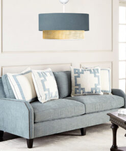 GloboStar® BIGGIE 204-0094 Μοντέρνο Κρεμαστό Φωτιστικό Kαπέλο Μονόφωτο 1 x E27 IP20 Μπλε Ύφασμα με Μπεζ Rattan – Μ30 x Π30 x Υ70cm