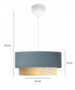 GloboStar® BIGGIE 204-0094 Μοντέρνο Κρεμαστό Φωτιστικό Kαπέλο Μονόφωτο 1 x E27 IP20 Μπλε Ύφασμα με Μπεζ Rattan – Μ30 x Π30 x Υ70cm