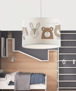 GloboStar® BEAR 204-0018 Παιδικό Κρεμαστό Φωτιστικό Φιγούρα Μονόφωτο 1 x E27 IP20 Λευκό Ύφασμα – Μ28 x Π28 x Υ70cm