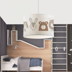 GloboStar® BEAR 204-0018 Παιδικό Κρεμαστό Φωτιστικό Φιγούρα Μονόφωτο 1 x E27 IP20 Λευκό Ύφασμα – Μ28 x Π28 x Υ70cm