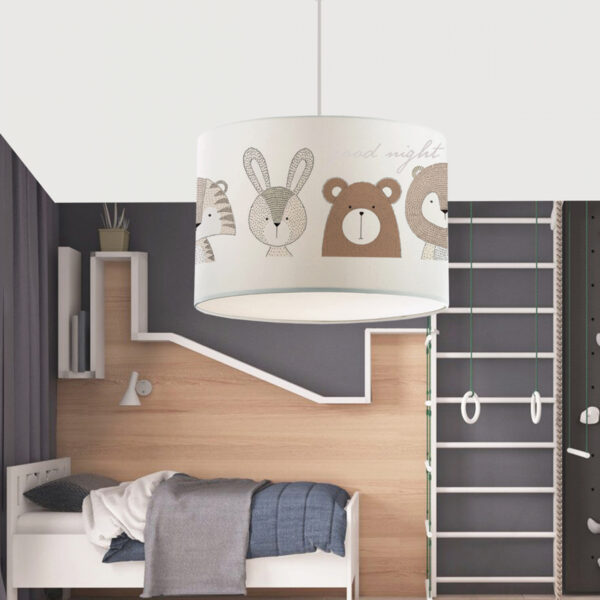 GloboStar® BEAR 204-0018 Παιδικό Κρεμαστό Φωτιστικό Φιγούρα Μονόφωτο 1 x E27 IP20 Λευκό Ύφασμα – Μ28 x Π28 x Υ70cm