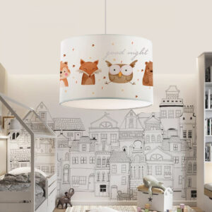 GloboStar® OWL 204-0017 Παιδικό Κρεμαστό Φωτιστικό Φιγούρα Μονόφωτο 1 x E27 IP20 Λευκό Ύφασμα – Μ28 x Π28 x Υ70cm