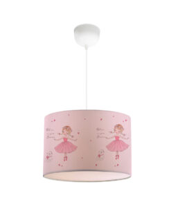 GloboStar® BALLERINA 204-0015 Παιδικό Κρεμαστό Φωτιστικό Φιγούρα Μονόφωτο 1 x E27 IP20 Ροζ Ύφασμα – Μ28 x Π28 x Υ70cm