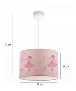 GloboStar® BALLERINA 204-0015 Παιδικό Κρεμαστό Φωτιστικό Φιγούρα Μονόφωτο 1 x E27 IP20 Ροζ Ύφασμα – Μ28 x Π28 x Υ70cm