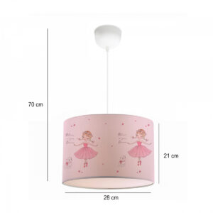 GloboStar® BALLERINA 204-0015 Παιδικό Κρεμαστό Φωτιστικό Φιγούρα Μονόφωτο 1 x E27 IP20 Ροζ Ύφασμα – Μ28 x Π28 x Υ70cm