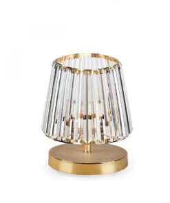 GloboStar® GLASSY 204-0064 Μοντέρνο Eπιτραπέζιο Φωτιστικό Μονόφωτο 1 x E27 IP20 Χρυσό Πλαστικό με Διάφανο Κρύσταλλο – Μ15 x Π15 x Υ25cm