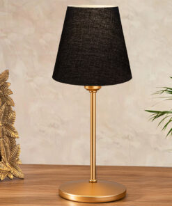 GloboStar® GLOSSY 204-0056 Μοντέρνο Eπιτραπέζιο Φωτιστικό Μονόφωτο 1 x E27 IP20 Χρυσό Μέταλλο με Μαύρο Ύφασμα – Μ13 x Π13 x Υ37cm
