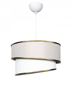 GloboStar® CYCLOP 204-0102 Μοντέρνο Κρεμαστό Φωτιστικό Kαπέλο Μονόφωτο 1 x E27 IP20 Μπεζ & Λευκό Ύφασμα – Μ30 x Π30 x Υ70cm