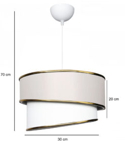 GloboStar® CYCLOP 204-0102 Μοντέρνο Κρεμαστό Φωτιστικό Kαπέλο Μονόφωτο 1 x E27 IP20 Μπεζ & Λευκό Ύφασμα – Μ30 x Π30 x Υ70cm