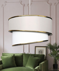 GloboStar® CYCLOP 204-0102 Μοντέρνο Κρεμαστό Φωτιστικό Kαπέλο Μονόφωτο 1 x E27 IP20 Μπεζ & Λευκό Ύφασμα – Μ30 x Π30 x Υ70cm