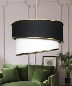 GloboStar® CYCLOP 204-0103 Μοντέρνο Κρεμαστό Φωτιστικό Kαπέλο Μονόφωτο 1 x E27 IP20 Μαύρο & Λευκό Ύφασμα – Μ30 x Π30 x Υ70cm