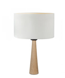 GloboStar® COBRA 204-0066 Μοντέρνο Eπιτραπέζιο Φωτιστικό Μονόφωτο 1 x E27 IP20 Καφέ Ξύλο με Μπεζ Ύφασμα – Μ24 x Π24 x Υ38cm