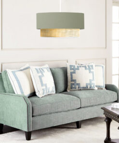 GloboStar® BIGGIE 204-0097 Μοντέρνο Κρεμαστό Φωτιστικό Kαπέλο Μονόφωτο 1 x E27 IP20 Τιρκουάζ Ύφασμα με Μπεζ Rattan – Μ30 x Π30 x Υ70cm