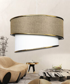 GloboStar® CYCLOP 204-0104 Μοντέρνο Κρεμαστό Φωτιστικό Kαπέλο Μονόφωτο 1 x E27 IP20 Μπεζ & Άσπρο Ύφασμα – Μ30 x Π30 x Υ70cm