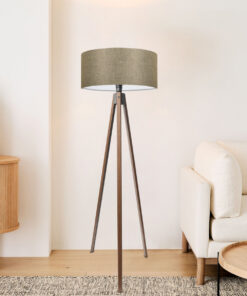 GloboStar® SAGA 204-0039 Μοντέρνο Eπιδαπέδιο Φωτιστικό Μονόφωτο 1 x E27 IP20 Καρυδί Ξύλο με Μπεζ Ύφασμα – Μ38 x Π38 x Υ140cm