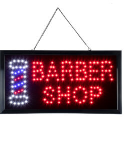GloboStar® 75693 Φωτιστικό Ταμπέλα Φωτεινή Επιγραφή LED Σήμανσης BARBER SHOP 3W AC 230V με Διακόπτη On/Off Κόκκινο – Μπλε – Λευκό
