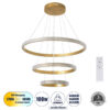 GloboStar® DIAMOND TRIO 61137 Κρεμαστό Φωτιστικό Δαχτυλίδι-Κύκλος LED CCT 100W 12123lm 360° AC 220-240V – Εναλλαγή Φωτισμού μέσω Τηλεχειριστηρίου All In One Ψυχρό 6000k+Φυσικό 4500k+Θερμό 2700k Dimmable Φ25+40+60cm – Χρυσό Βούρτσας – 3 Years Warranty