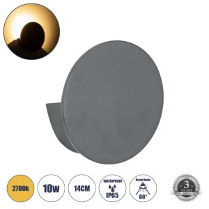 GloboStar® REDONDO 60573 Φωτιστικό Τοίχου – Απλίκα Αρχιτεκτονικού Φωτισμού Εσωτερικού/Εξωτερικού Χώρου Up or Down LED 10W 1000lm 60° AC220-240V Αδιάβροχο IP65 – Σώμα Αλουμινίου & Tempered Glass – Μ14 x Π14 x Υ4.5cm – Θερμό Λευκό 2700K – Γκρι Ανθρακί – Bridgelux Chip – 5 Years Warranty