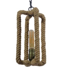 GloboStar® ELDORA 10001014 Vintage Industrial Κρεμαστό Φωτιστικό Οροφής Μονόφωτο 1 x E27 Μαύρο Μεταλλικό με Μπεζ Σχοινί Φ13 x Y30cm