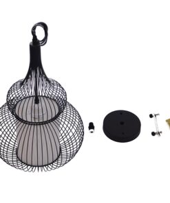 GloboStar® PANYA 01199 Μοντέρνο Κρεμαστό Φωτιστικό Οροφής Μονόφωτο Μαύρο Μεταλικό Πλέγμα με Υφασμάτινο Εσωτερικό Καπέλο Φ31 x Y42cm