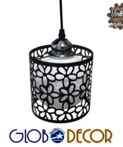 GloboStar® FELICIA 01247 Μοντέρνο Κρεμαστό Φωτιστικό Οροφής Τρίφωτο 3 x E27 Μαύρο Μεταλλικό Πλέγμα με Λευκό Γυαλί Μ62 x Π15 x Υ19cm