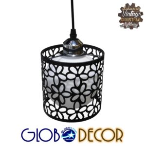 GloboStar® FELICIA 01247 Μοντέρνο Κρεμαστό Φωτιστικό Οροφής Τρίφωτο 3 x E27 Μαύρο Μεταλλικό Πλέγμα με Λευκό Γυαλί Μ62 x Π15 x Υ19cm