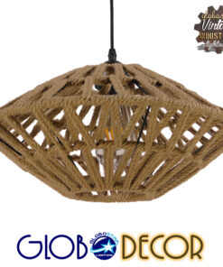 GloboStar® NATHLEN 01187 Vintage Κρεμαστό Φωτιστικό Οροφής Μονόφωτο 1 x E27 Μαύρο Μεταλλικό Πλέγμα με Μπεζ Σχοινί Φ40 x Y20cm