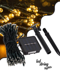 85807 Διακοσμητική Γιρλάντα 10 Μέτρων με Controller 8 Προγραμμάτων Φωτισμού – 100 LED 4W με Ενσωματωμένη Μπαταρία 600mAh – Φωτοβολταϊκό Πάνελ – Αισθητήρα Ημέρας-Νύχτας – Βάση Κήπου & Σκούρο Πράσινο Καλώδιο Αδιάβροχη IP65 Θερμό Λευκό 3000K Μ10m