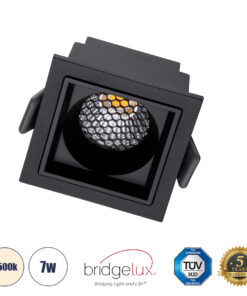 GloboStar® PLUTO-S 60268 Χωνευτό LED Spot Downlight TrimLess Μ6.4xΠ6.4cm 7W 910lm 38° AC 220-240V IP20 Μ6.4 x Π6.4 x Υ4.9cm – Τετράγωνο – Μαύρο & Anti-Glare HoneyComb – Φυσικό Λευκό 4500K – Bridgelux COB – 5 Years Warranty