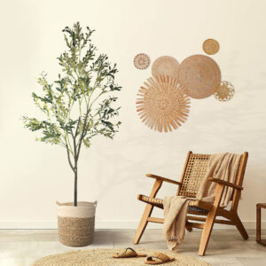 GloboStar® Artificial Garden KALYMNOS 20331 Διακοσμητικό Πλεκτό Καλάθι – Κασπώ Γλάστρα – Flower Pot Μπεζ με Καφέ Φ32cm x Υ28cm