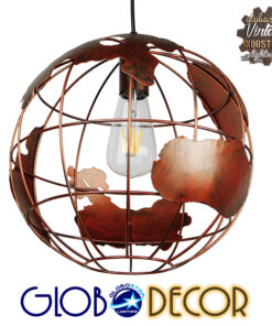 GloboStar® EARTH 01662 Vintage Industrial Κρεμαστό Φωτιστικό Οροφής Μονόφωτο 1 x E27 Καφέ Σκουριά Μεταλλικό Πλέγμα Φ30 x Υ30cm