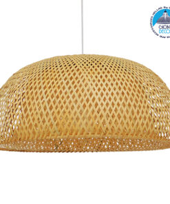 GloboStar® SAN TROPEZ 01627 Vintage Κρεμαστό Φωτιστικό Οροφής Μονόφωτο 1 x E27 Καφέ Ξύλινο Bamboo Φ60 x Υ29cm