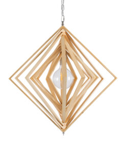 GloboStar® OCTAVE 01431 Μοντέρνο Κρεμαστό Φωτιστικό Οροφής Μονόφωτο 1 x E27 Μπεζ Ξύλινο Μ64 x Π64 x Y66cm