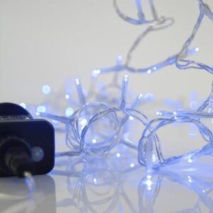ΣΕΙΡΑ, 100 LED 3mm, 31V, 8 ΠΡΟΓΡΑΜΜΑΤΑ, ΜΕ ΜΕΤΑΣΧΗΜΑΤΙΣΤΗ, ΠΡΟΕΚΤΑΣΗ ΠΑΡΟΧΗΣ 300cm, ΔΙΑΦΑΝΟ ΚΑΛΩΔΙΟ, ΜΠΛΕ LED, ΑΝΑ 5cm, ΙΡ44 EUROLAMP – 601-11563