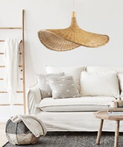 GloboStar® CUBA 01717 Vintage Κρεμαστό Φωτιστικό Οροφής Μονόφωτο 1 x E27 Μπεζ Ξύλινο Bamboo Φ43 x Y30cm