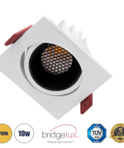 GloboStar® LEO-SQ 60289 Χωνευτό LED Spot Downlight TrimLess Μ8.5xΠ8.5cm 10W 1250lm 38° AC 220-240V IP20 Μ8.5 x Π8.5 x Υ6.6cm – Τετράγωνο – Κινούμενο – Λευκό με Μαύρο Κάτοπτρο & Anti-Glare HoneyComb – Θερμό Λευκό 2700K – Bridgelux COB – 5 Years Warranty