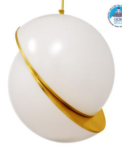 GloboStar® HUDSON 01555 Μοντέρνο Κρεμαστό Φωτιστικό Οροφής Μονόφωτο 1 x E27 Λευκό με Χρυσό Φ30 x Υ34cm