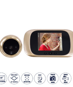 GloboStar® 86068 Επαναφορτιζόμενη Ψηφιακή Έξυπνη Camera Εξώπορτας 90° Μοιρών με Έγχρωμη Οθόνη 2.8″ Inches – USB – Νυχτερινή Όραση με LED IR – Κουδούνι – Χρυσό